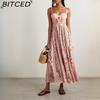 BITCED Women's Sexy Beaded Spaghetti Strap Positioned Print Resort Dress
