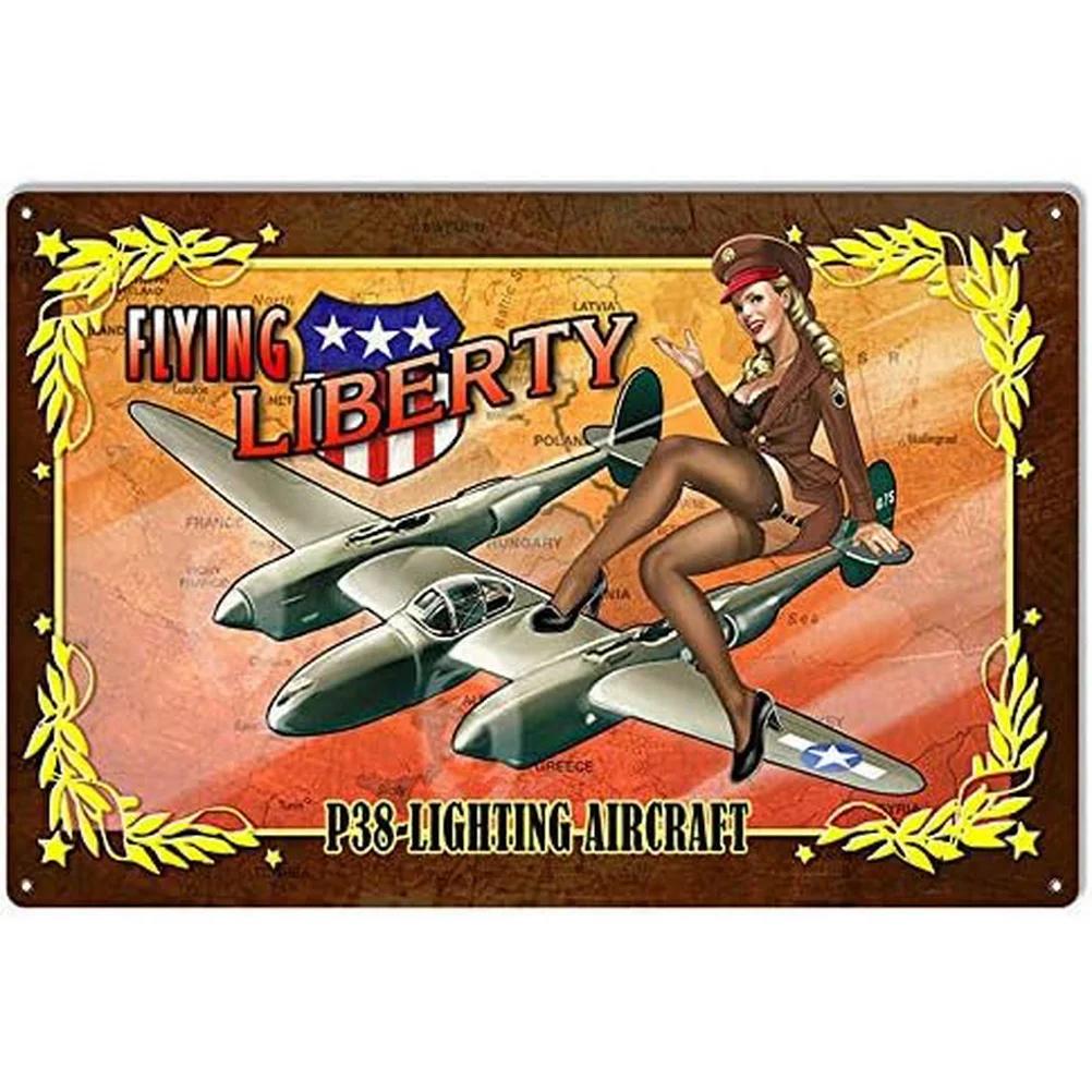 Military Pinup Girls Metal Tin Signs Vintage Plaque Plate Retro Wall Art Poster for Home Cafe Bars Pubs Iron Painting Decoration