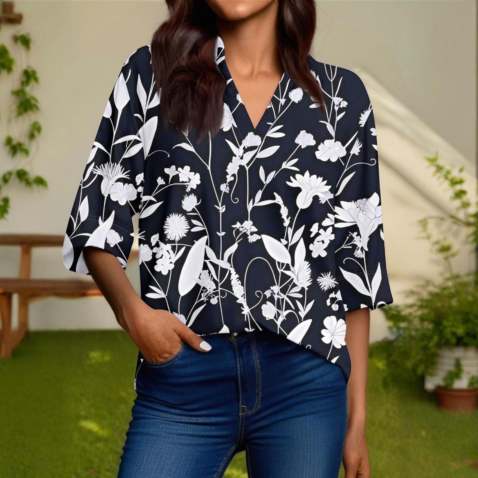 

Женская модная повседневная рубашка с V-образным вырезом и рукавами 3/4, пуловер M белый