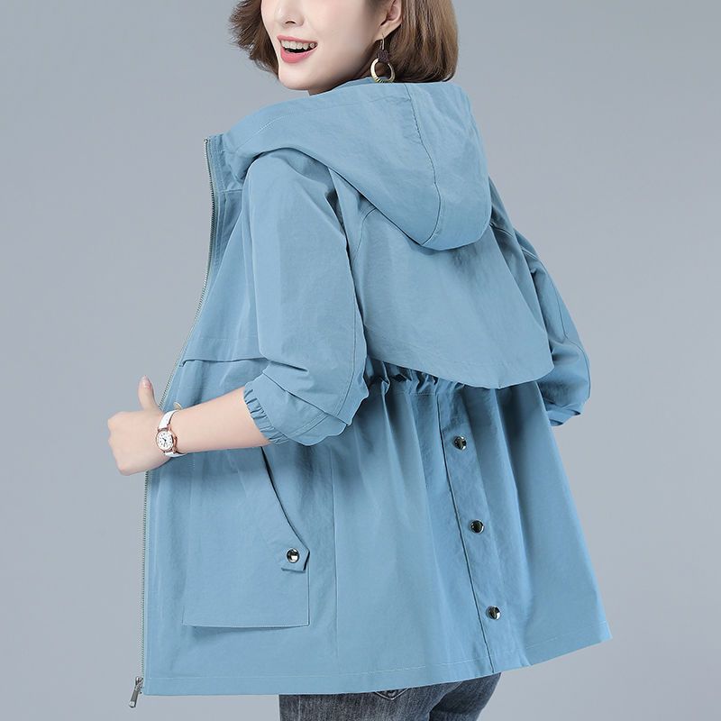 Giacca Elegante con Cappuccio Moda Primavera Donna Autunno Femminile Nuovo Cuciture Largo Corto Top con Cerniera Cappotto Coreano Signora