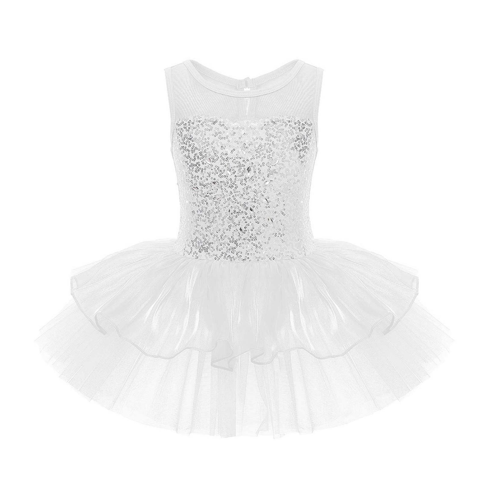 

Діти, дівчата, без рукавів, блискітки, балет, танець, гімнастика, купальник, одяг для балерини, сценічний танцювальний одяг 13-14 Years білий