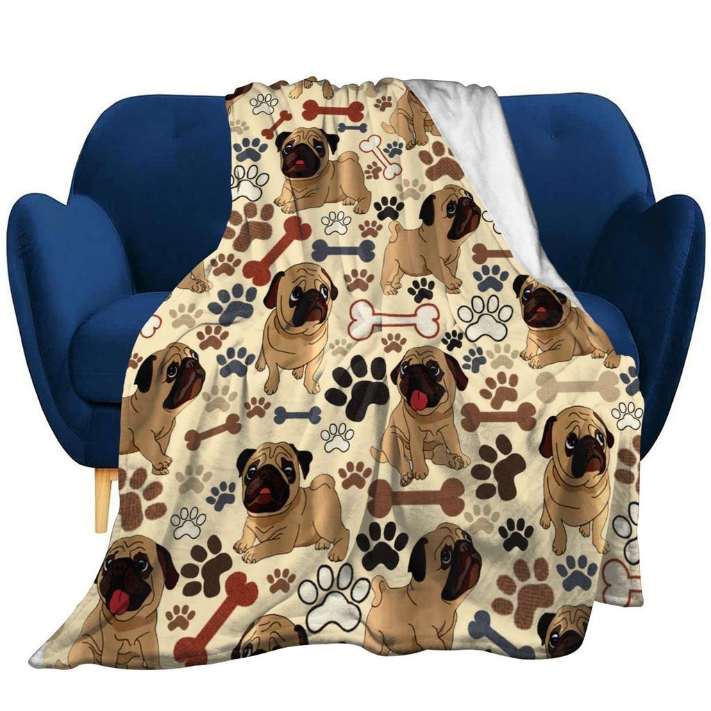 Pug Blanket Cute Pet Puppy Dog Fleece Throw Blanket Soft Lightweight Cozy Plush Flannel Blanket for Sofa Couch Bed Living Room