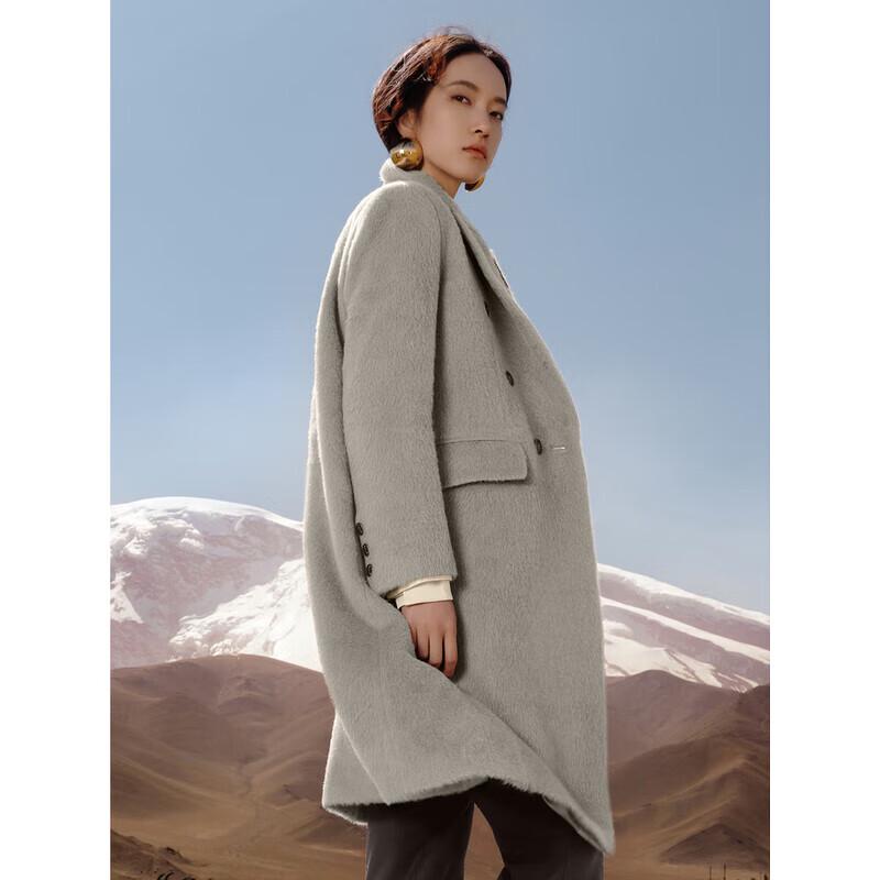 JUZUI ANNACO Women's Double-Breasted Suri Alpaca Wool Long Coat