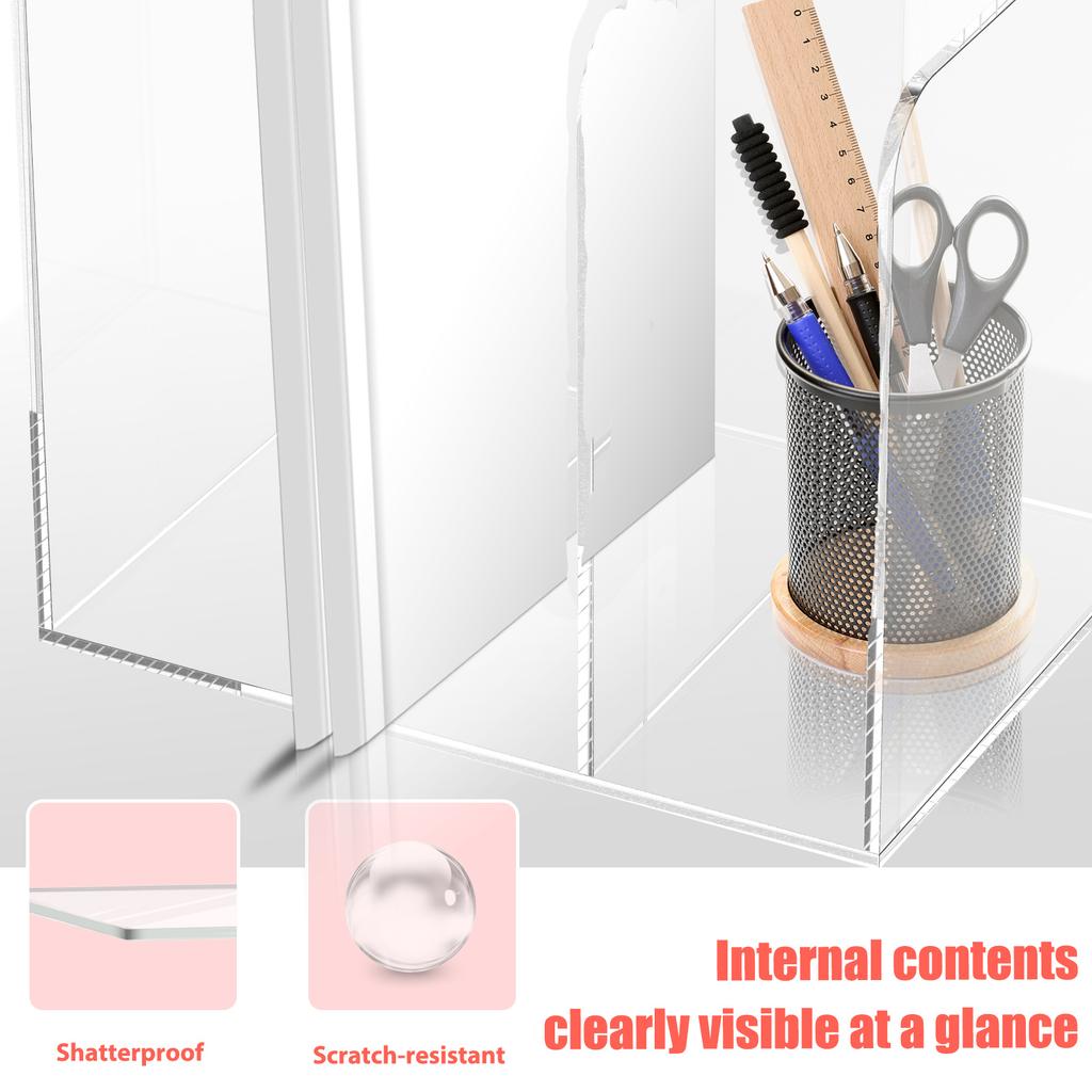 Desktop Bookshelf Acrylic Transparent File Organizer with 3 Compartments Magazine Storage Rack for Home Office and School