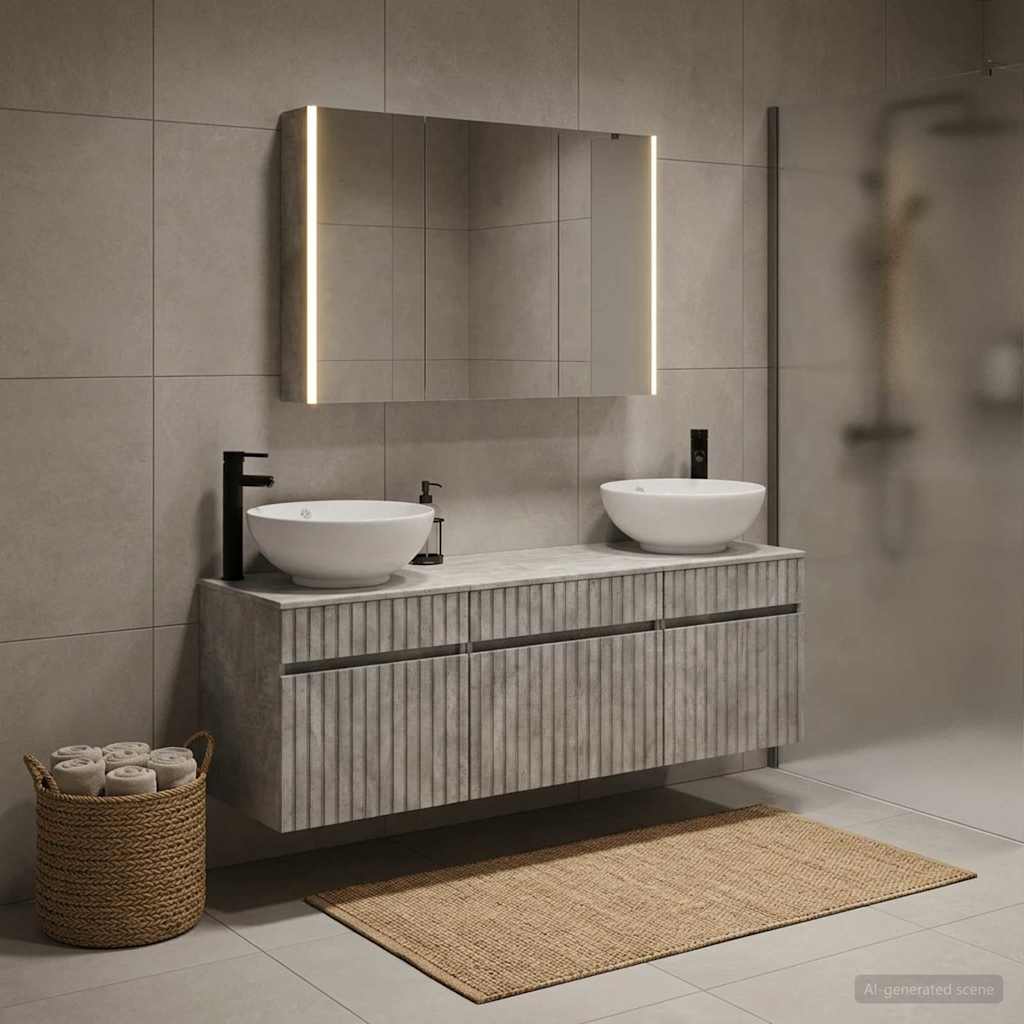 Bathroom Cabinet Set 4 Pcs Concrete Grey 103.5 X 15.5 X 70 Cm