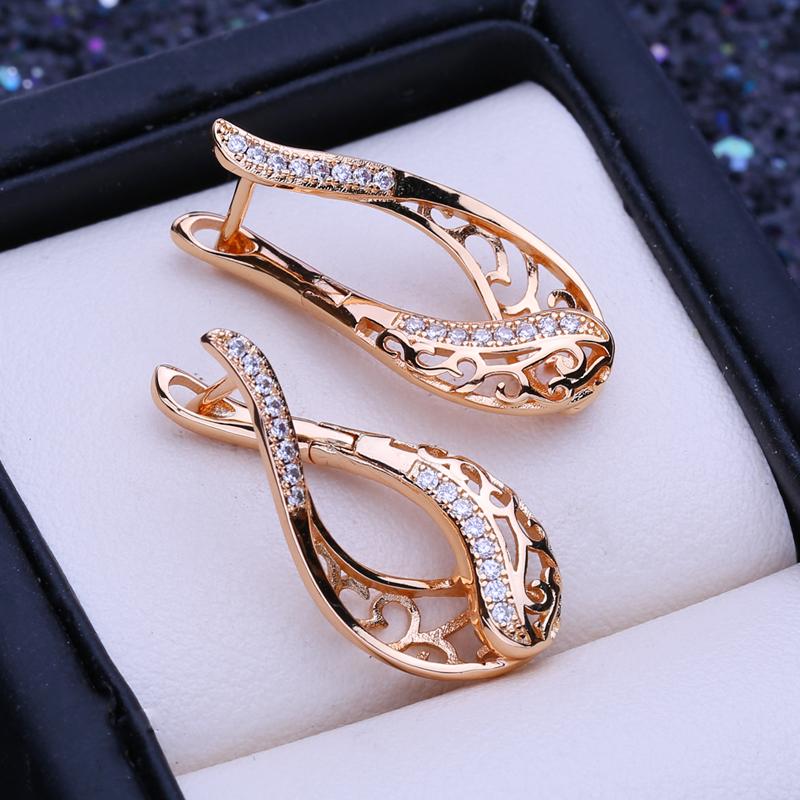 

LSOOYH серьги-клипсы цвета розового золота, модные серьги для женщин, полые серьги-кольца с кубическим цирконием, ювелирные изделия A