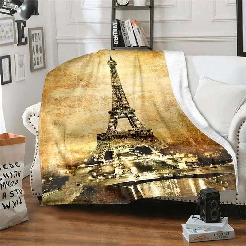 Eiffel Tower Retro Style Flannel Plush Throw Blanket Creative Soft Warm Lightweight Home Sofa Bed Decor Office Travel Gifts