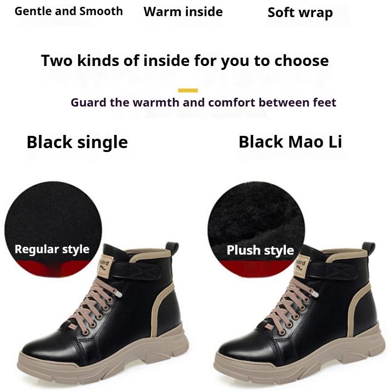 Frühling und Herbst Neue Freizeitschuhe Schnürstiefel für Damen Weiße Schuhe Dicke Sohle Plus Samt Weiche Sohle Weiche Oberfläche Damen Baumwollstiefel