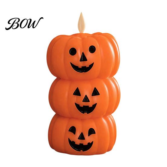 Spooky Holiday Home Accents Halloween 3 Tier Stacked Pumpkin Candle Light, Flickering Flameless LED Fall Atmosphere Ornaments Candle, Battery Operated