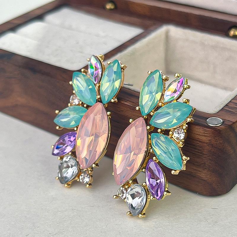 Boucles d'oreilles pendantes Zircon Fleur Colorée pour Femmes, Boucles d'oreilles pendantes Statement pour Fête & Usage Quotidien