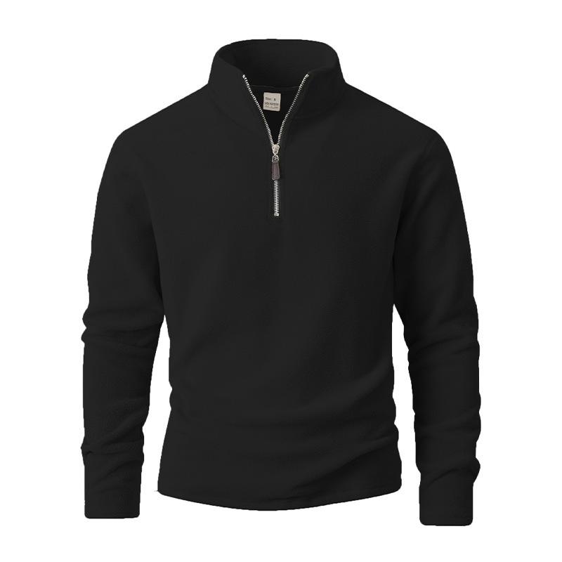New Men's Polar Fleece Sweatshirt Stand Collar Half Zip Solid Color Long Sleeve Top Jacket