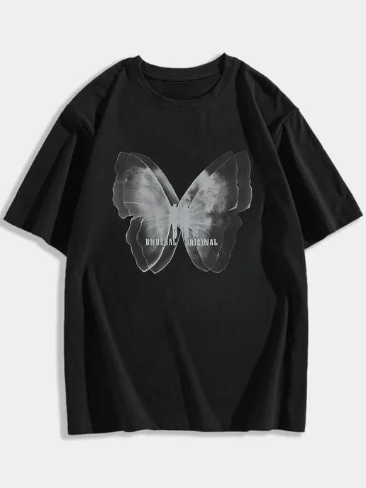 Black oversized T-shirt with a Y2K print XL