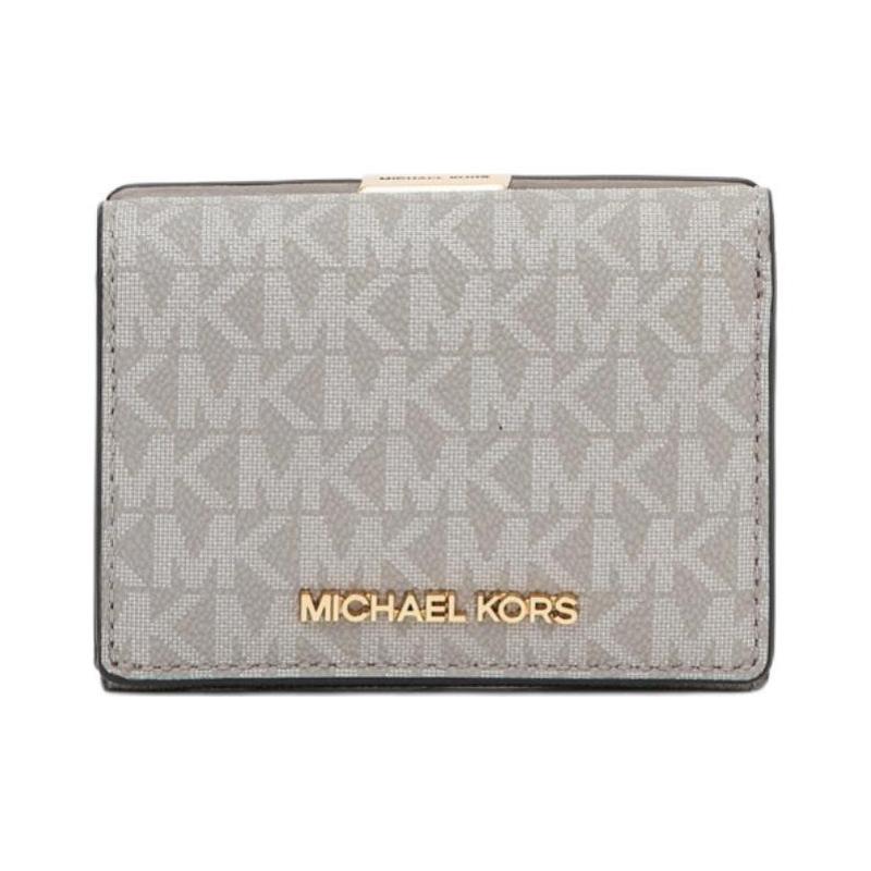 MICHAEL KORS Jet Set Travel Logo Print Snap Closure Coated Canvas Wallet Medium Women s Pearl Gray серый