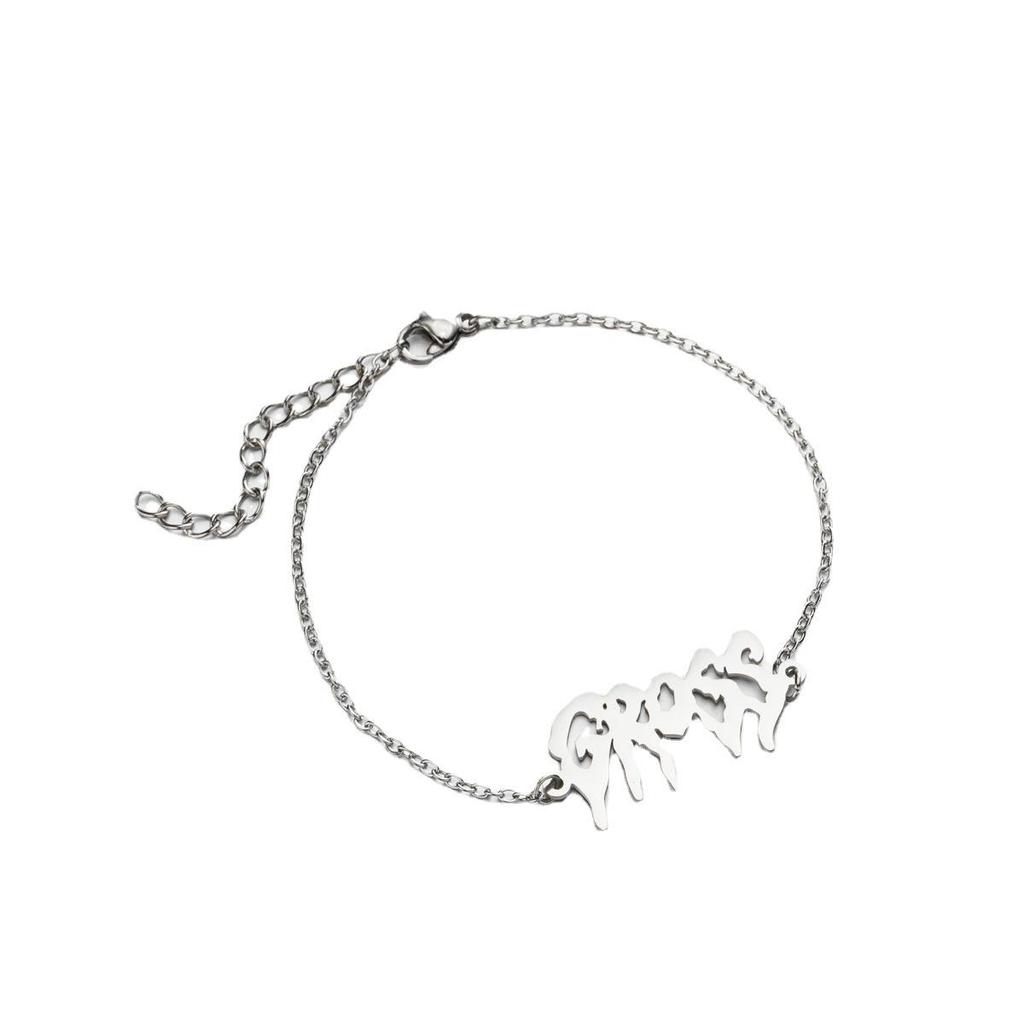 2024 European Retro Gothic Angel 'Babygirl' Love Letter Bracelet for Couples