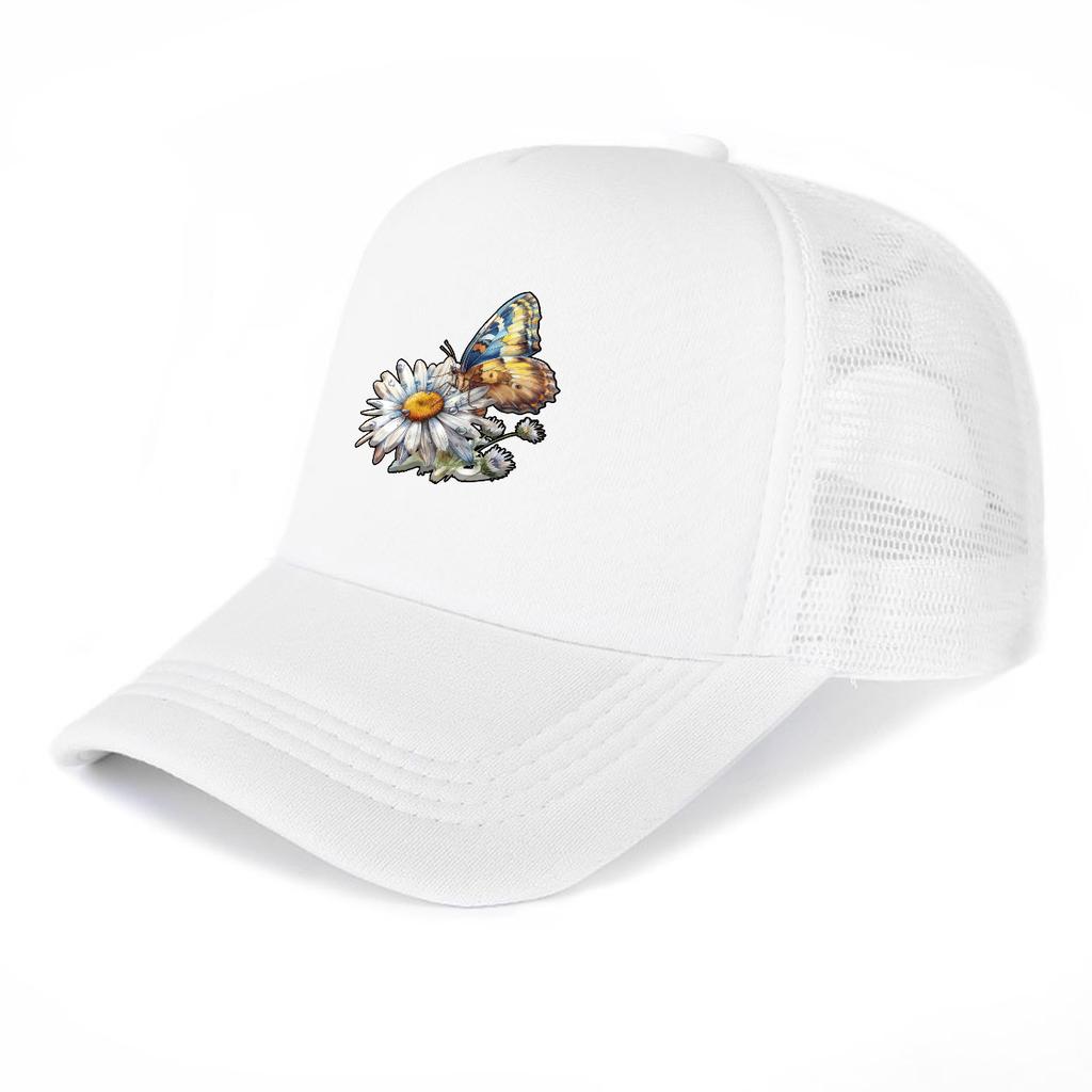 Flower Butterfly Printed Snapback Cap Adjustable Hip Hop Distressed Baseball Hat Unisex for Travelling Tennis Outdoor Sports