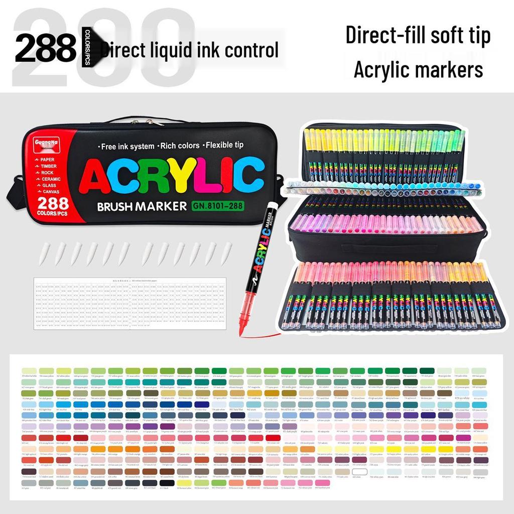 Guangna 8101 Liquid Soft Tip Acrylic Marker - 288 Colors for DIY Graffiti and Body Painting