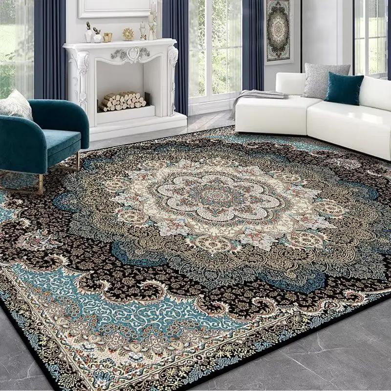 Persian Style Red Carpet for Living Room Washable Luxury American Hairless Table Area Rug for Bedroom Home Anti-slip Floor Mat