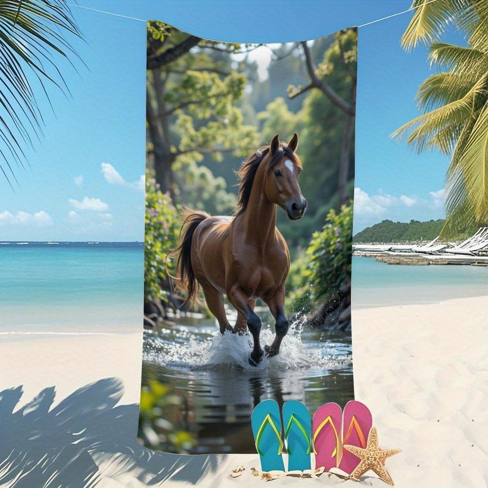 Pferd Strandtuch, Laufendes Pferd Aufdruck, Schnelltrocknende Mikrofaser, Sandfrei, Übergröße für Strand, Pool, Reisen, Reitsportgeschenk 27x55inch 70x140cm&1pc gray