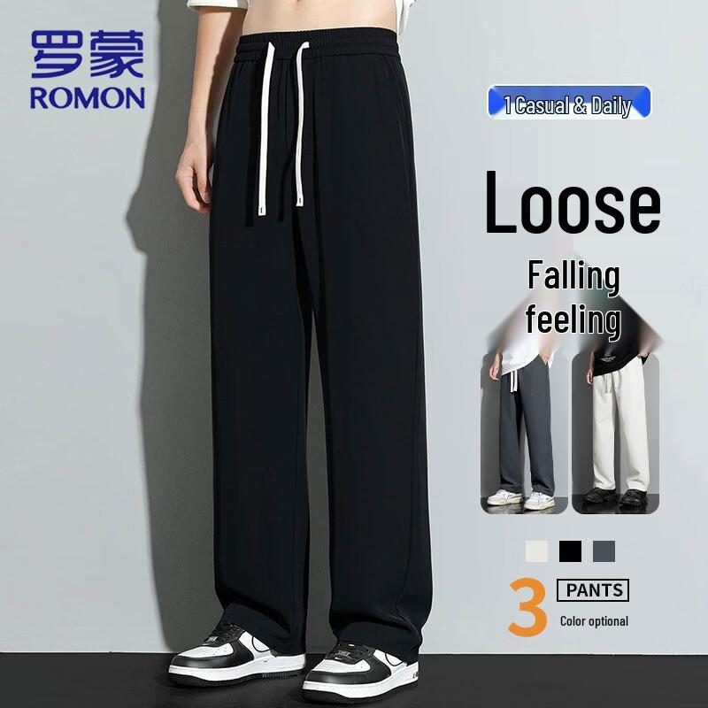 Romon Men s Summer Quick-Dry Ice Silk Straight Leg Pants 2XL
