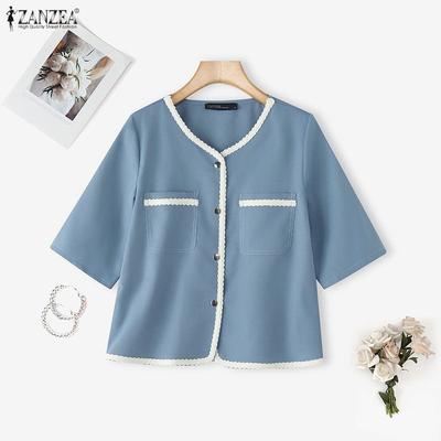 Blusa feminina casual de verão com gola redonda e manga curta