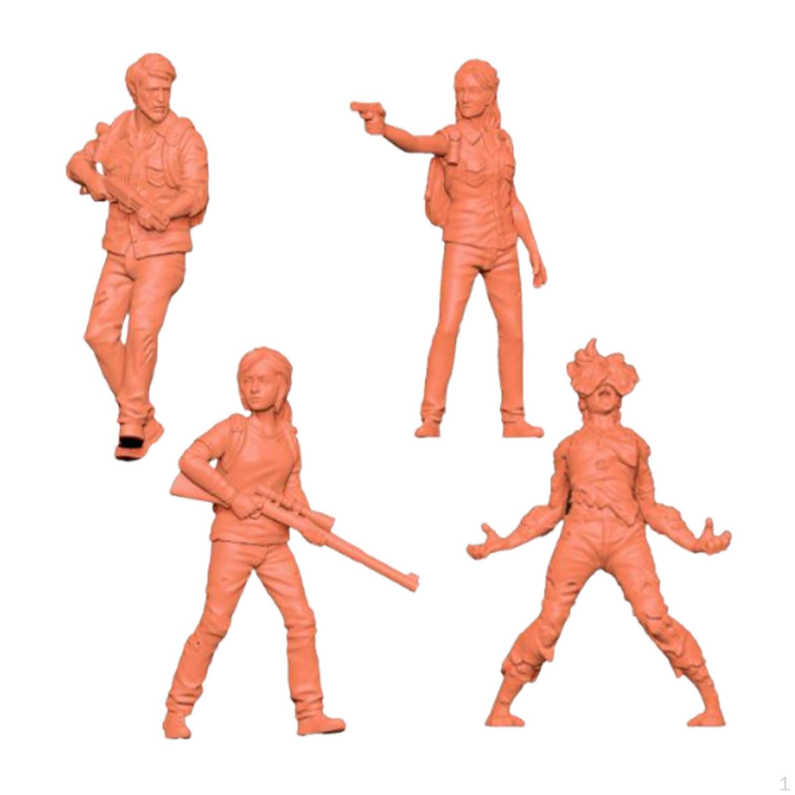 

4 Miniature Figures, Mini Models, Realistic Scenes, Unpainted Tiny People Collection for Building height 2cm