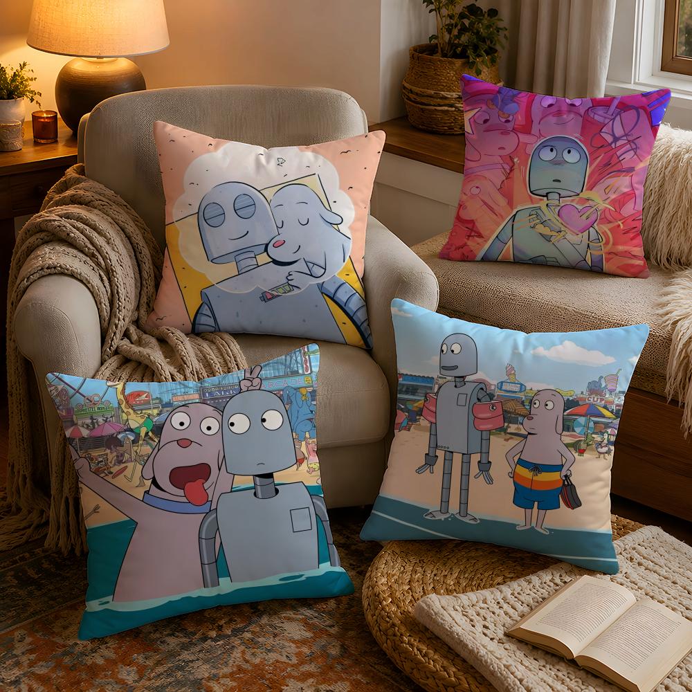 Healing RRobot Dreams Anime Cushion Cover Soft Plush Cushion Cover Double Print And Invisible Zipper For Sofa Home Car Use