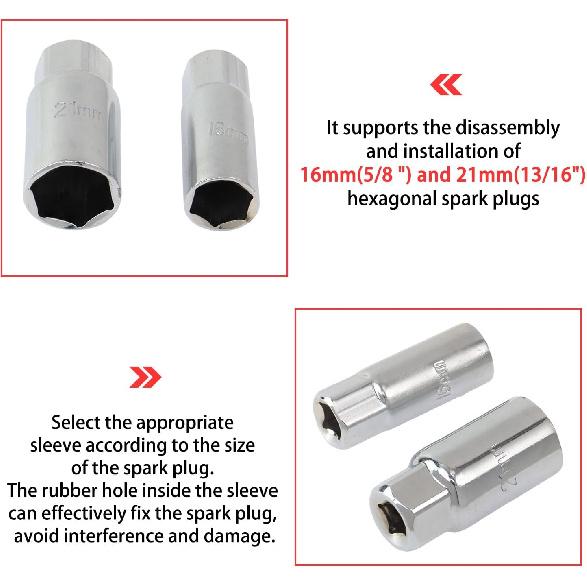 Spark Plug Socket Wrench Set - T-Handle Universal 16Mm (5/8") & 21Mm (13/16") Spark Plug Remover And Taller Tool For Motorcycles, Small Motor