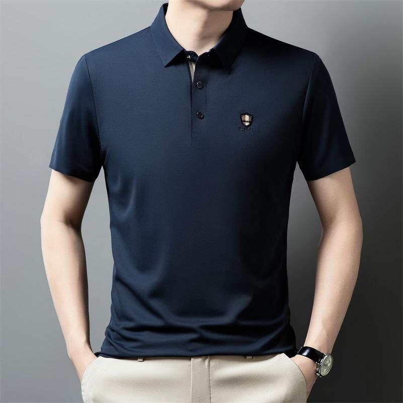 Ice Silk Traceless Short Sleeve T-Shirt Men'S Business Casual Polo Shirt Lapel Half Sleeve T-Shirt Top