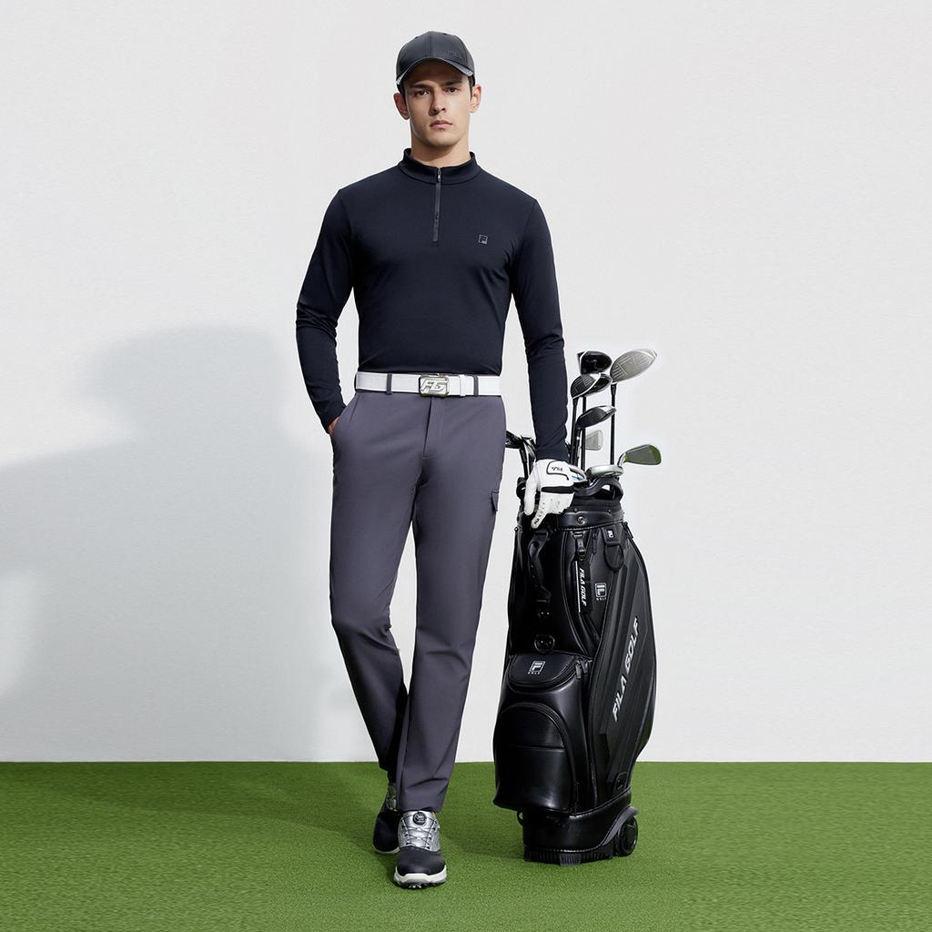 Fila New Knit Long Sleeve Golf Lycra Polo Shirt Sweatshirt Men Tops Deep-Black A11M345220F-BK