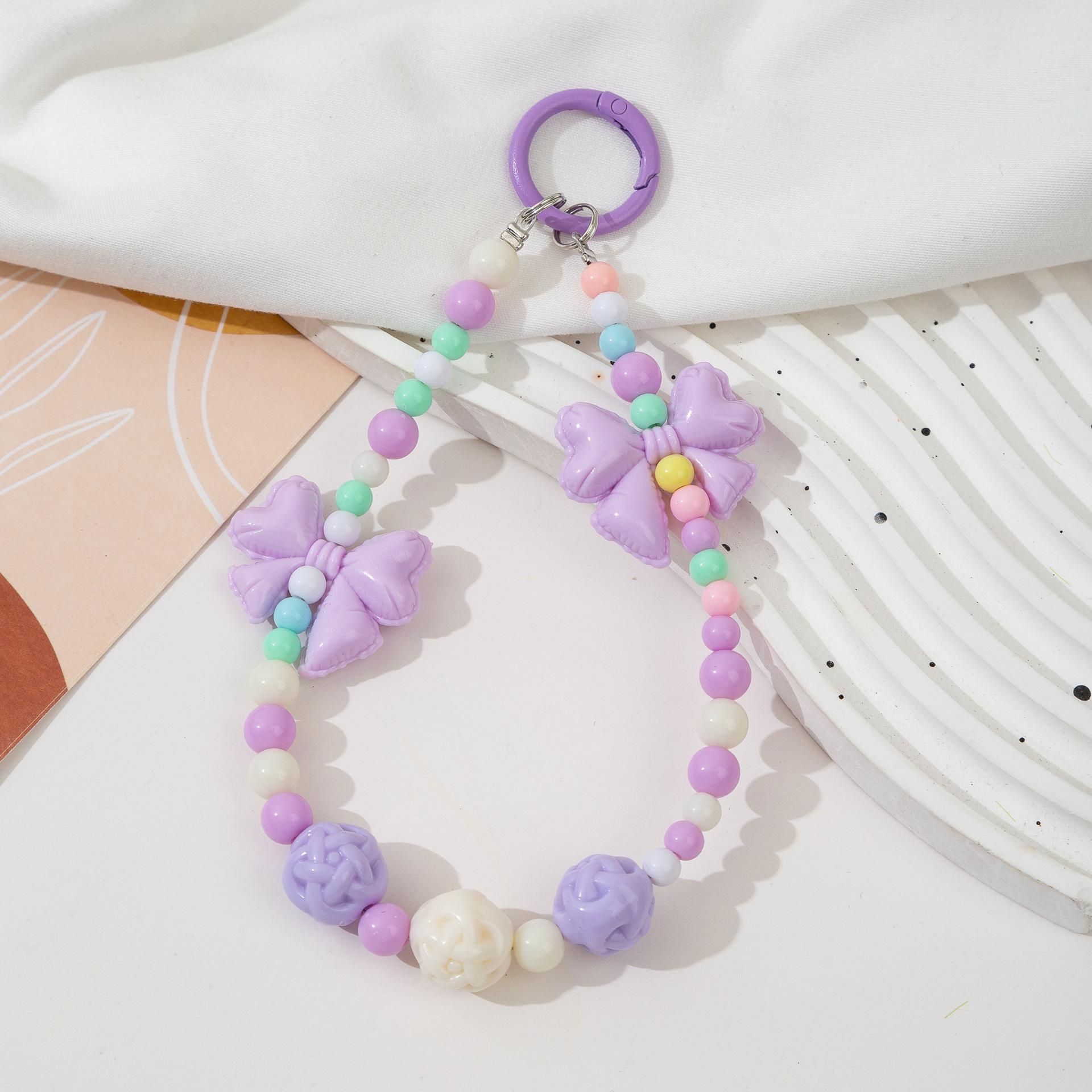 Colorful Candy Phone Lanyard: Bow Beaded Keychain  Water Bottle Hanger