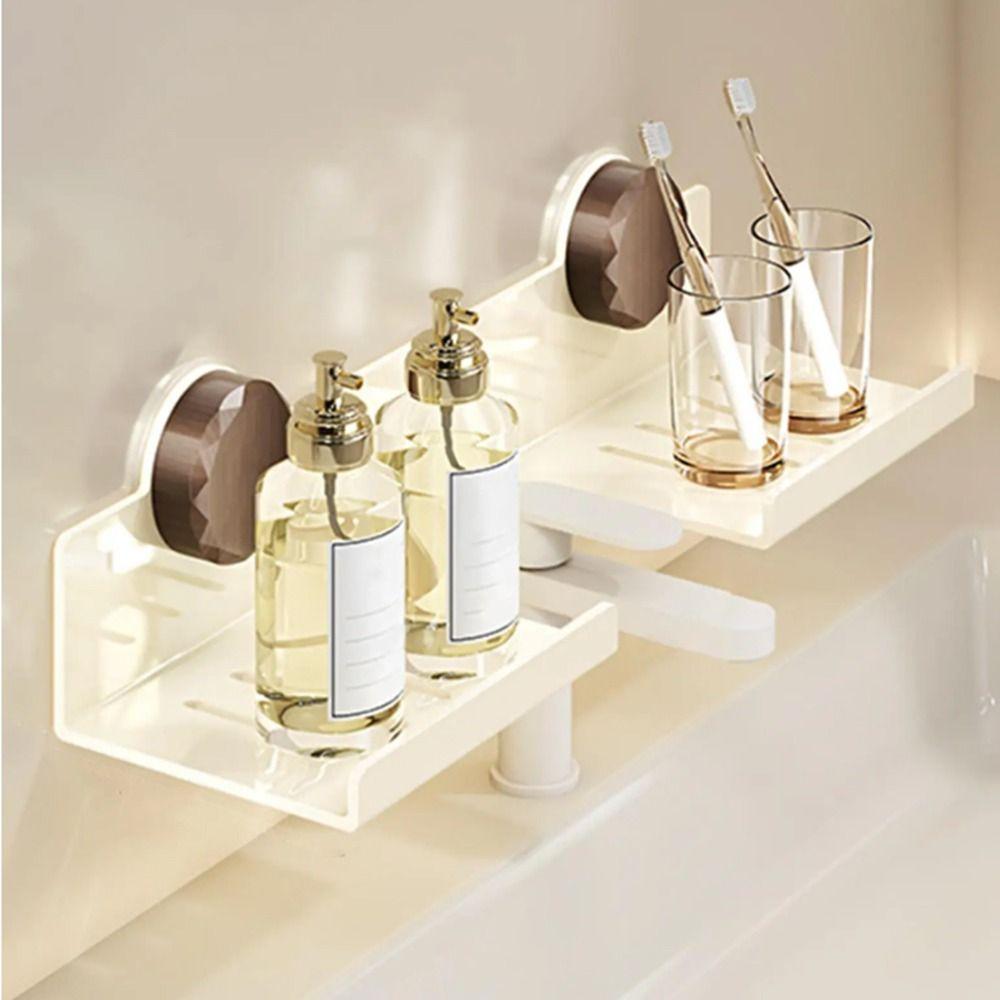 Wall Mounted Kitchen Floating Shelf Organizer Suction Cup U-Shaped Storage Rack  Washbasin
