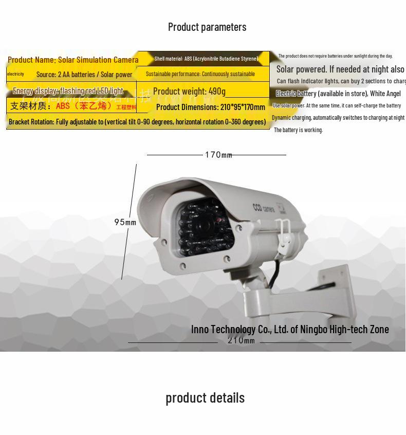 White Solar-Powered Fake Surveillance Camera for Indoor/Outdoor Use