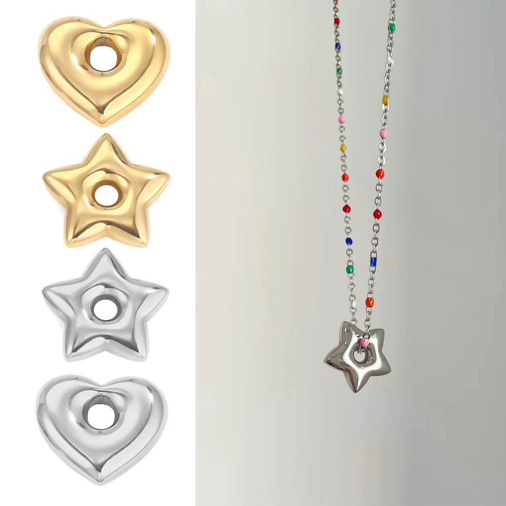Stainless Steel Heart Star Charm for Jewelry Making Loose Spacer Beads Hole 3.5mm for DIY Bracelets Necklace Keychain