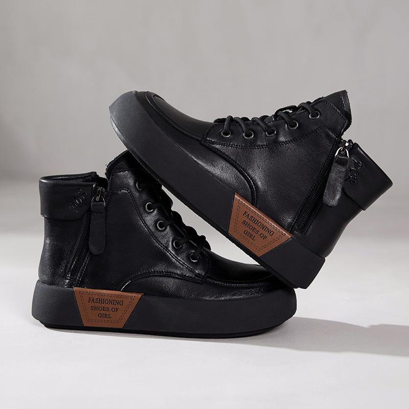 

Ботильоны из коровьей кожи первого слоя женские осенне-зимние короткие на плоской подошве повседневные ретро британские с круглым носком на шнуровке с двойной молнией женские кожаные 35