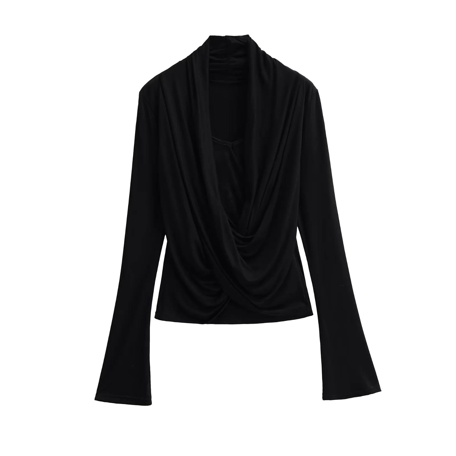 Spicy Lace Patchwork Sheer Long Sleeve Slim Fit T-shirt for Women - Spring/Autumn Design Medium чёрный