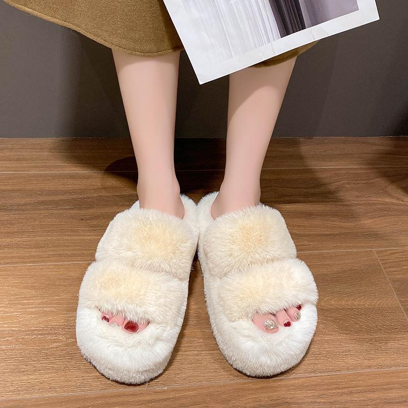 Mao Mao slippers women's autumn and winter Korean design sense external wear wind thick bottom cotton mop home one-word mop