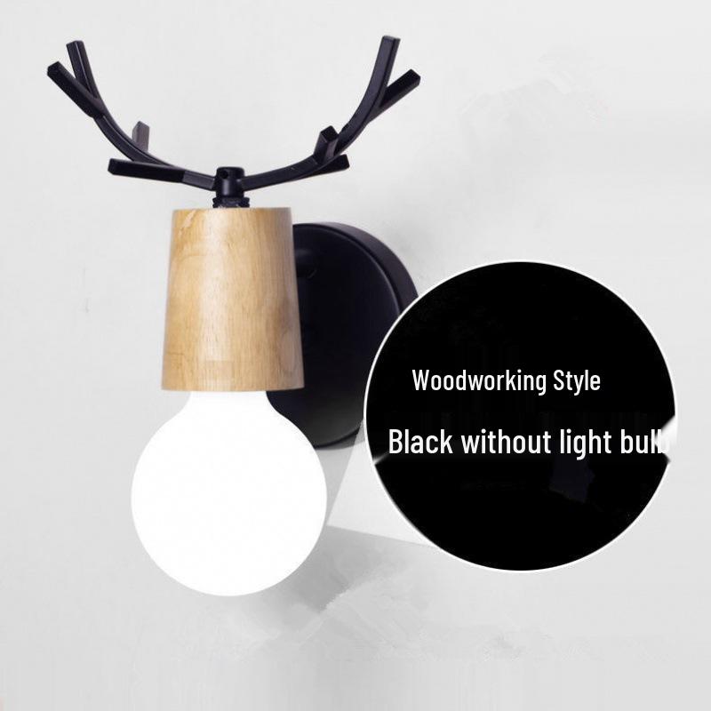 Vintage Deer Antler Wood & Iron LED Wall Lamp for Modern Interiors