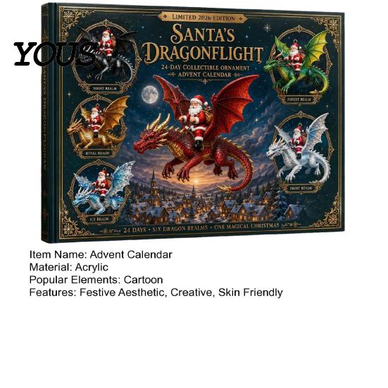 Countdown To Christmas Toys Santa Claus' Flying Dragon Journey Advent Calendar, 24 Day Box, Calendar 2D Flat Ornaments, Festive Tree Hanging