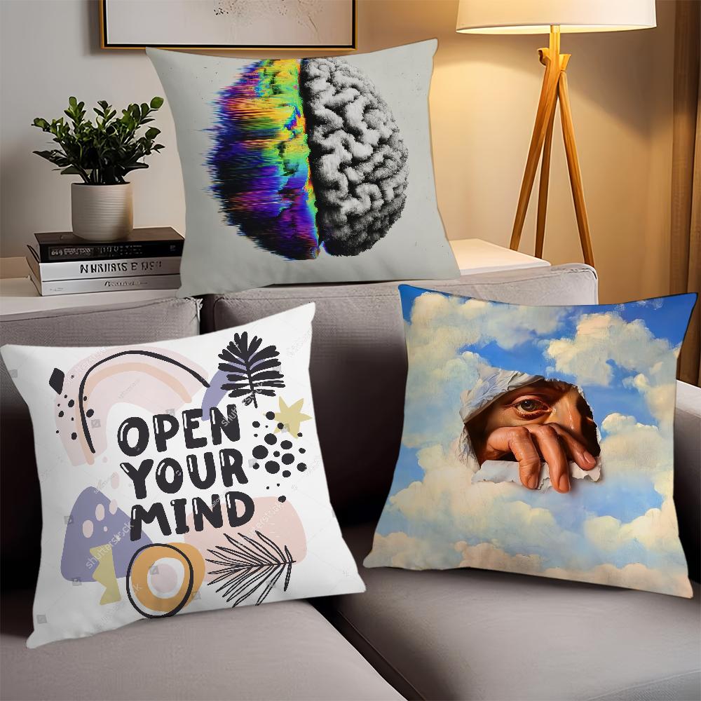 V-Vintage Abstract Open Your Mind Pillow Case Office Cushions Suitable For Sofa Car Decorative Cushion Cover