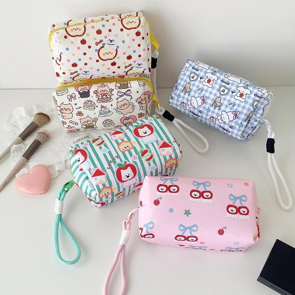 Kawaii Fruit Dog Print Large Capacity Women's Cosmetic Bags Cases Storage Bag with Zipper Female Travel Clutch Bag Handbags