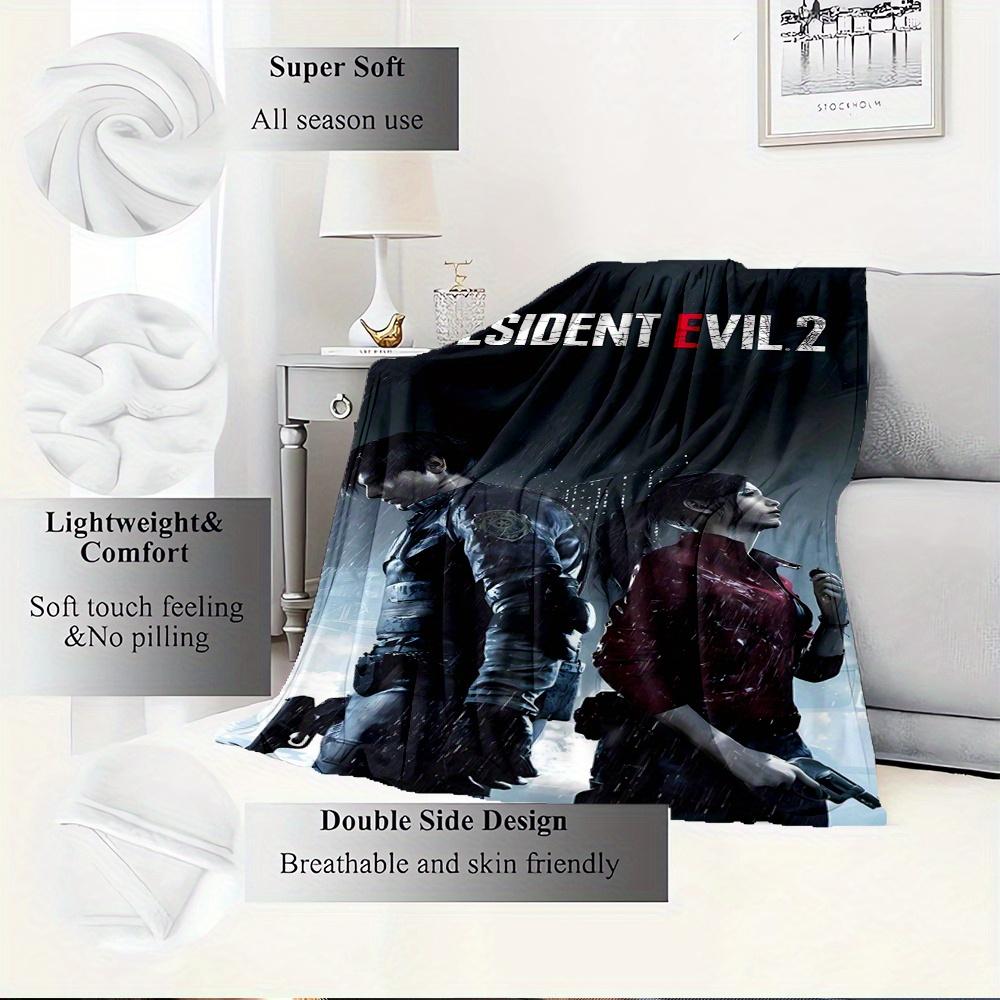 For Resident Evil 2,Leon Kennedy,Claire Redfield-Themed Flannel Blanket, Glam Style, Digital Print, All-Season Comfort, Tear-Resistant, Knit