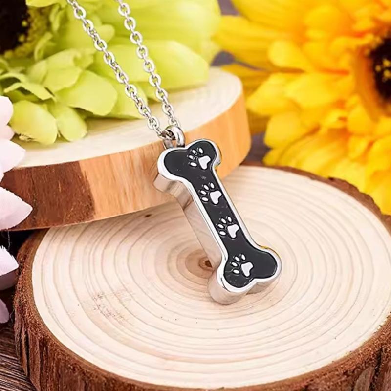 2Pieces Pet Memorial Urn Pendant Necklace with Bone Shape and Paws Print Design Ashes Holders for Valued Memory