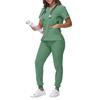 Women's Loose And Comfortable V-neck Short Sleeved Workwear With Tie Up Top And Waist Cinching Beauty Suit Set