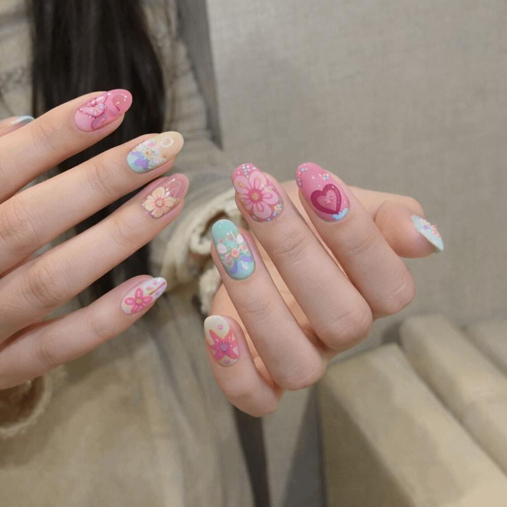 30Pcs 3D False Nails Pearl Flowers Nail Extensions New Almond Nail  Women Use