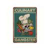 KnifeGang Vintage Chef Skeleton Metal Poster Culinary Gangster Crossed Knives Gothic Kitchen Decor Wall Art Home Dining Decor