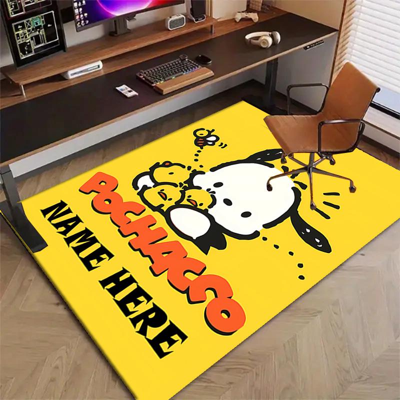 Custom Pochacco Mat Personalized Name, Polyester Washable Indoor Entryway Rug, Gift for Christmas, Easter, Thanksgiving Day
