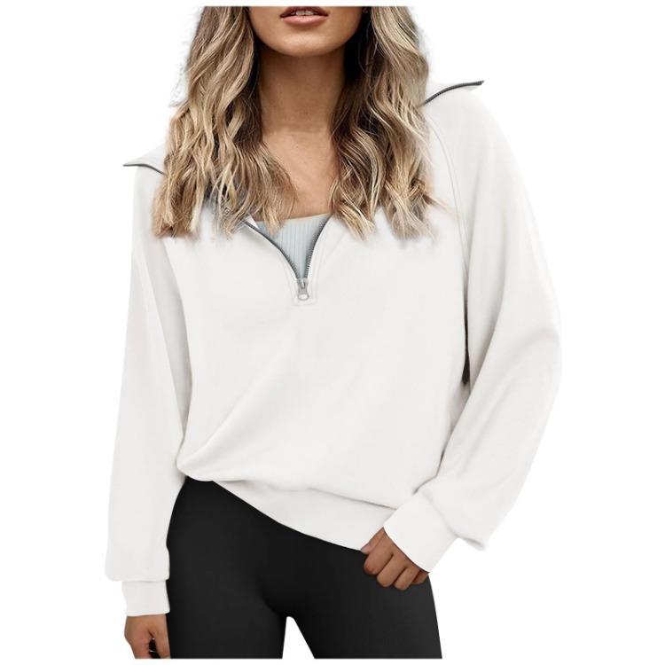 Autumn Winter Womens Oversized Sweatshirt Half Zip Hoodie Quarter Zip Long Sleeve