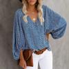 Summer V Neck Printed Lantern Sleeve Loose Fit Shirt