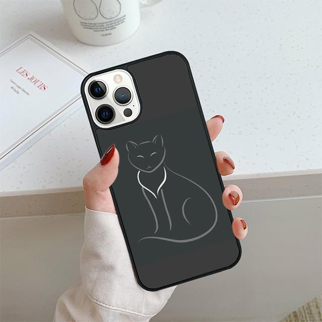 Minimalist Line Cat Phone Case For iPhone 17 Air 14 15 16 13 12 Cover For Apple 14 15 16 Pro Max Plus Coque