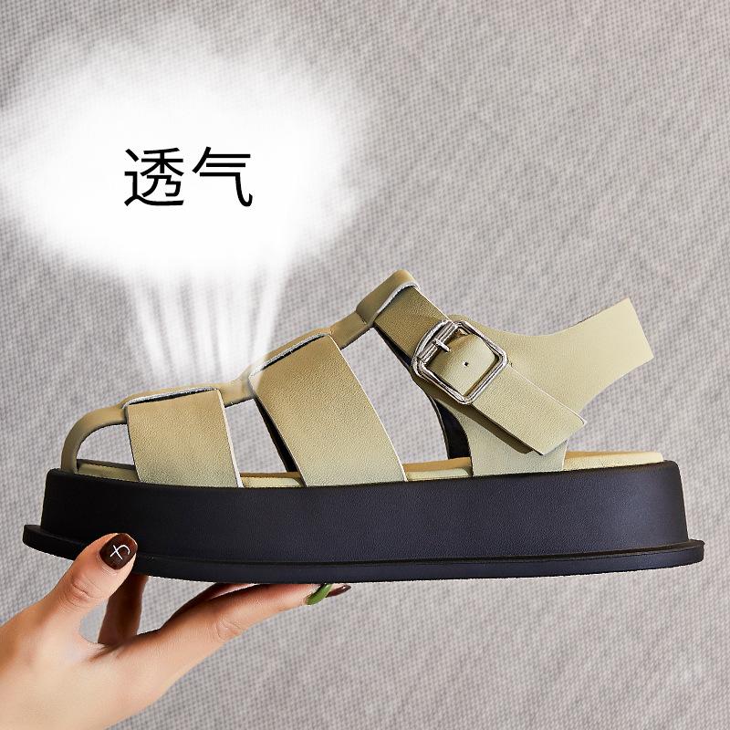 Spring and summer new women's leather bag head sandals women's casual platform pig cage shoes fashion woven women's shoes